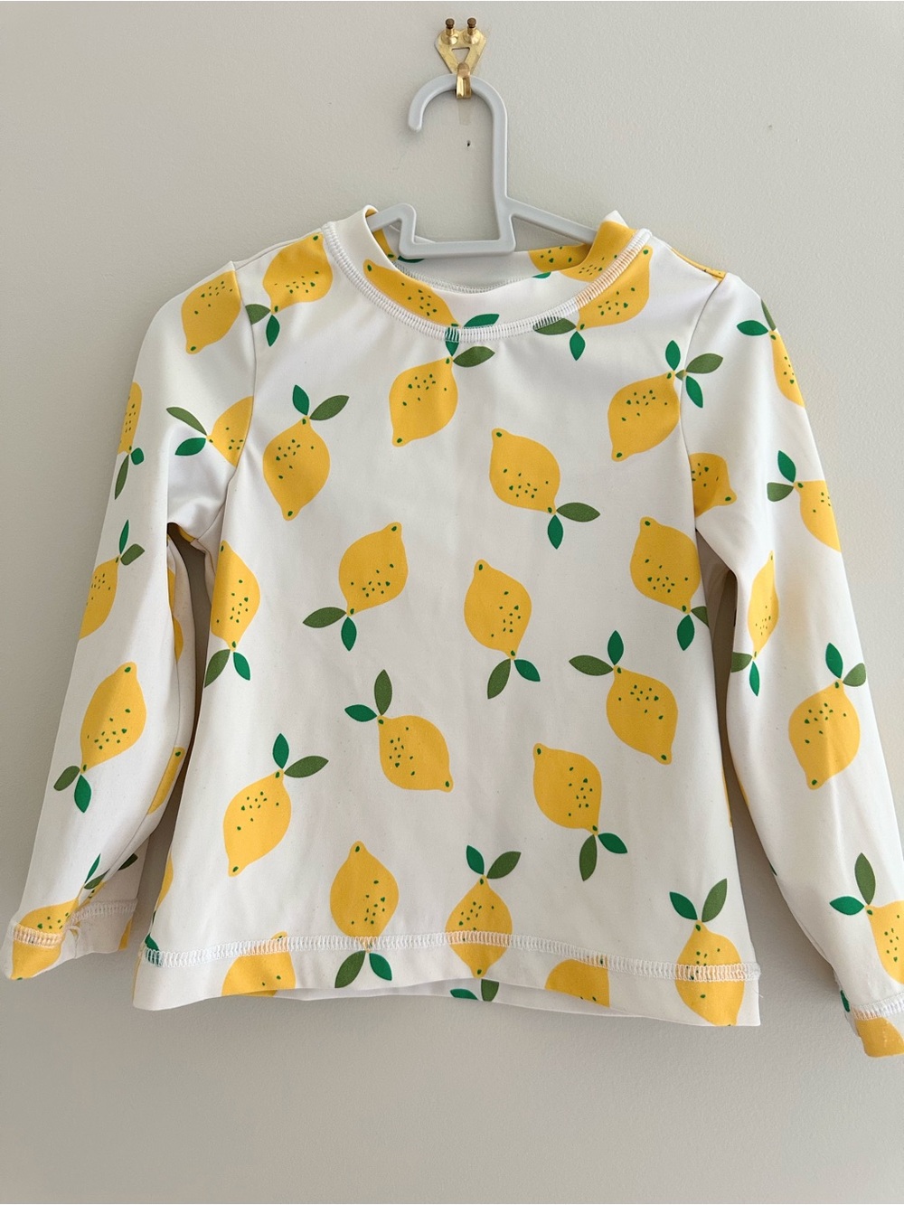 Hanna Andersson Girls Lemon Print Long Sleeve Rash Guard Swim Top, Size 3T / 90